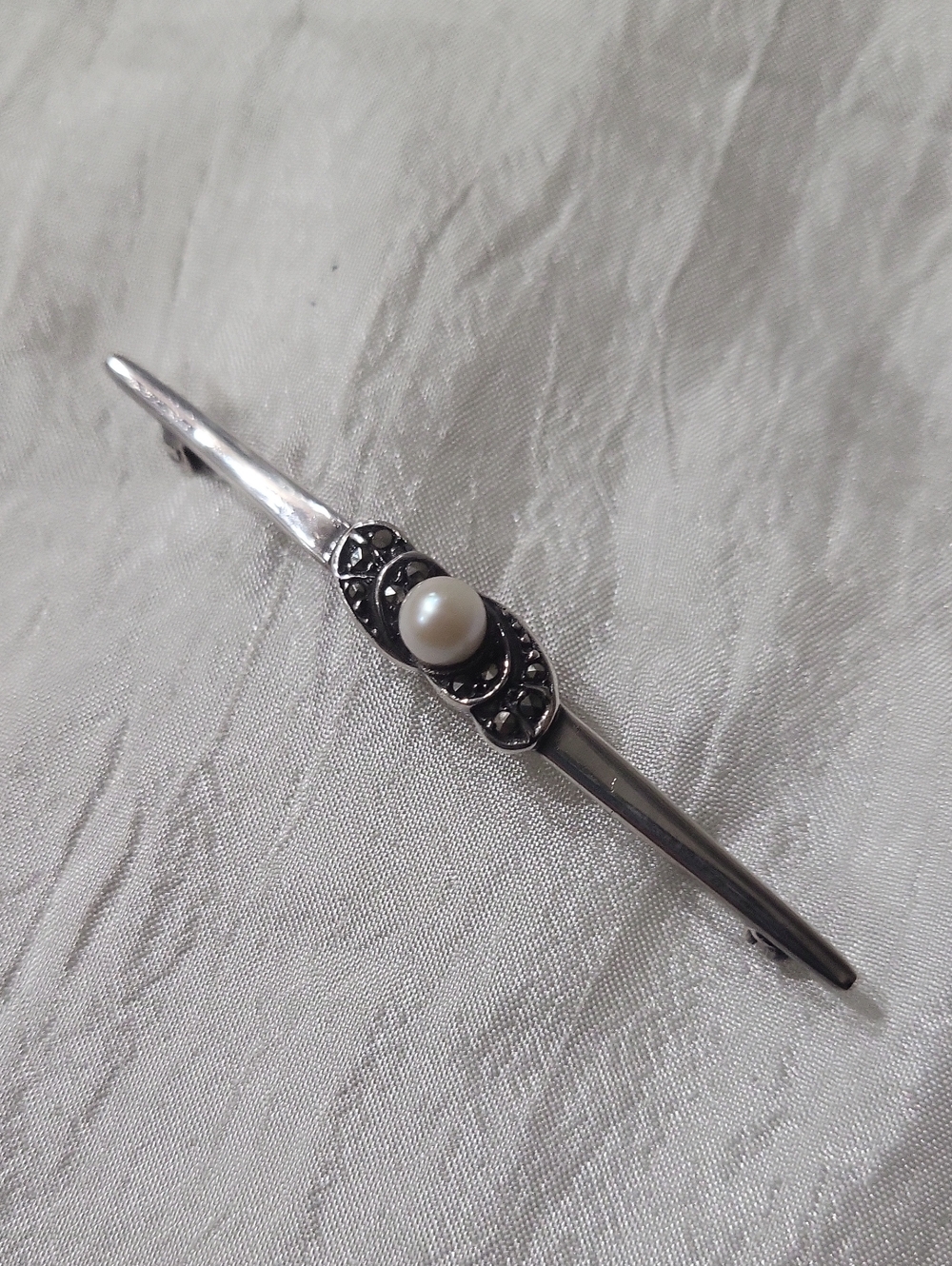 Vtg 1920 Sterling Bar Pin With Pearl
